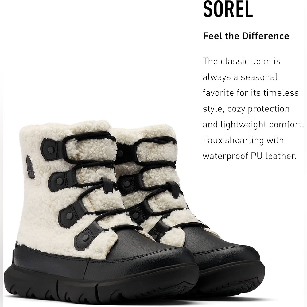 Sorel Explorer II Joan Cozy Sherpa Lace Up Boot Size 6.5 Black White NWT